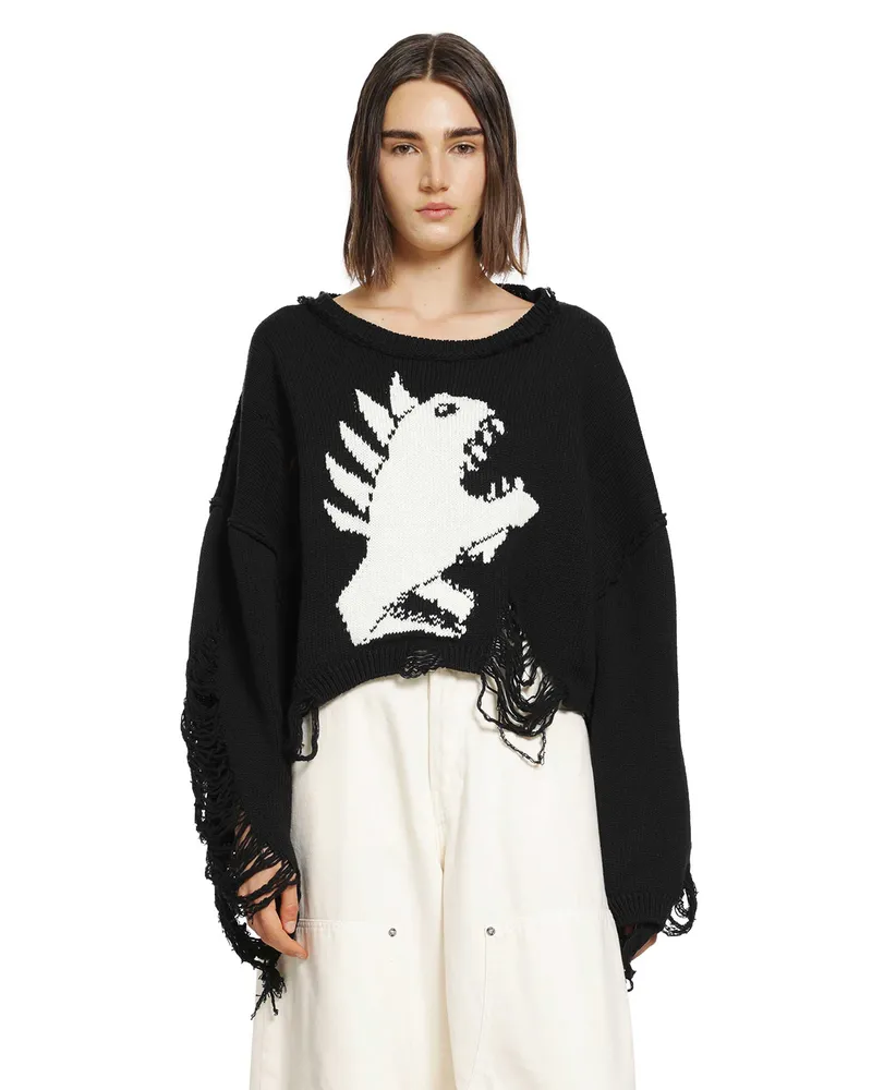SSHEENA Jacquard Intarsia Cropped Sweater Black