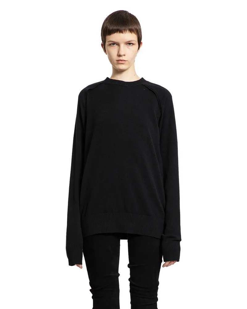 Ann Demeulemeester Ulu Sweater in Wool Cashmere Flannel Knit Black