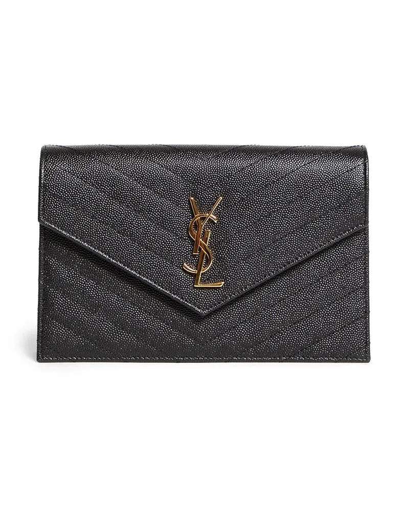 Saint Laurent Cassandre Matelassé Envelope Chain Wallet Black