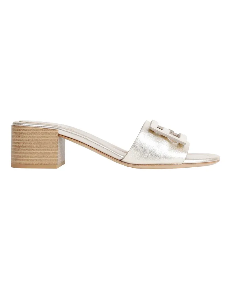 Fendi Laminated Leather Mules Silver