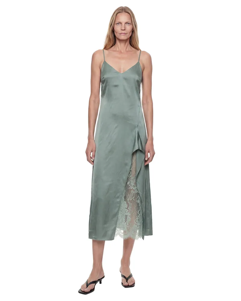 Acne Studios Satin Slip Midi Dress Green
