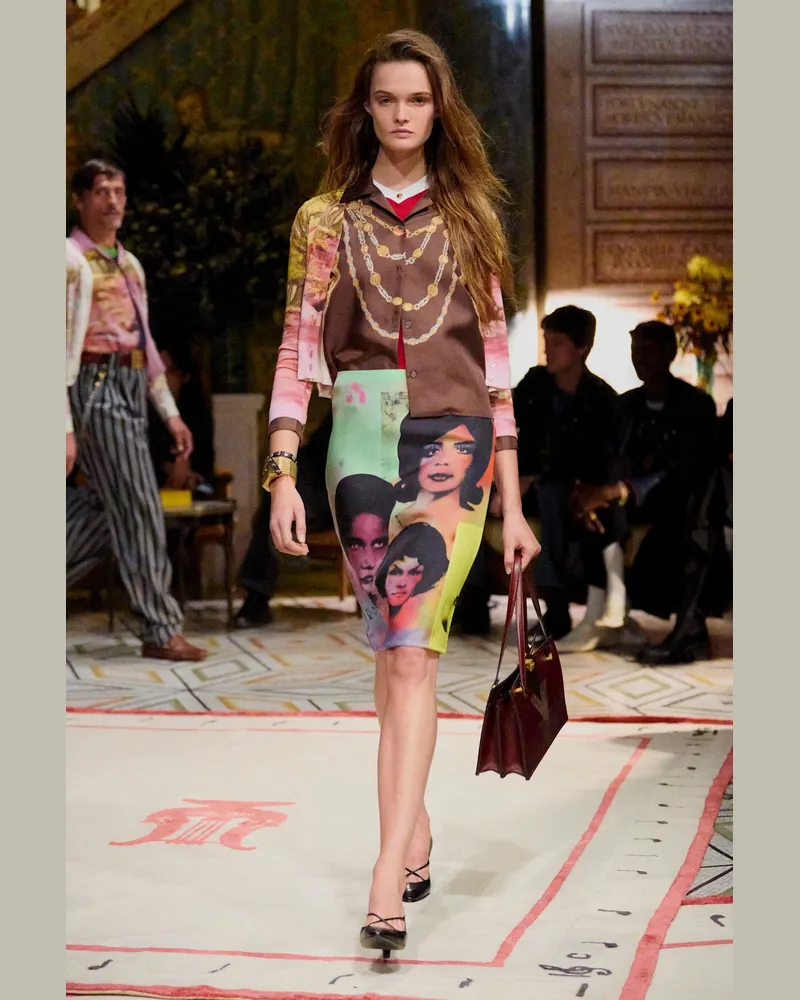 Versace Printed Silk Twill Shirt Brown