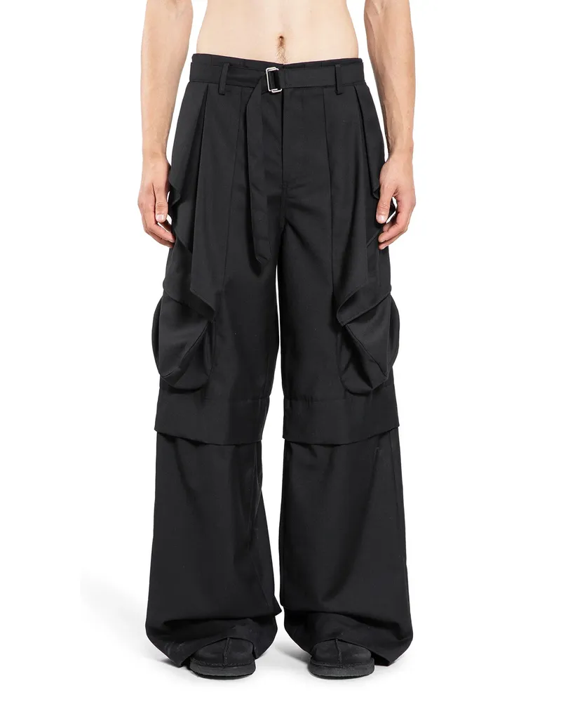JiyongKim Pantaloni a Gamba Larga con Cintura Drappeggiata Black