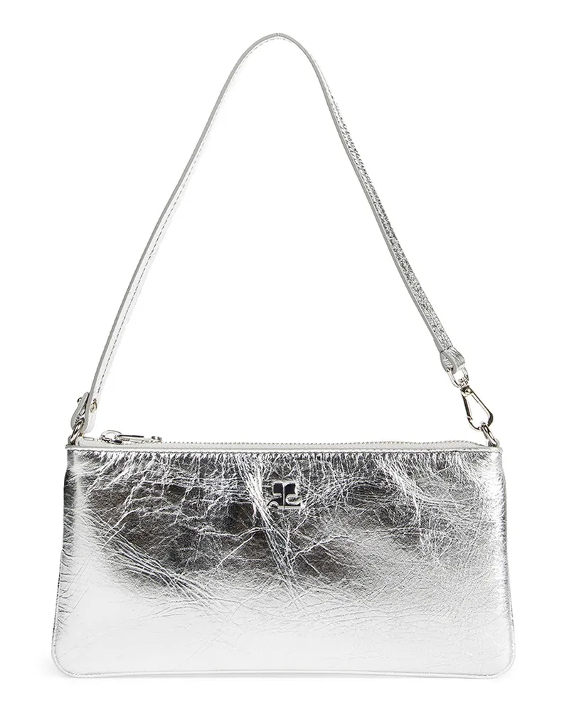 Courrèges Zipped silver Leather Pouch Silver