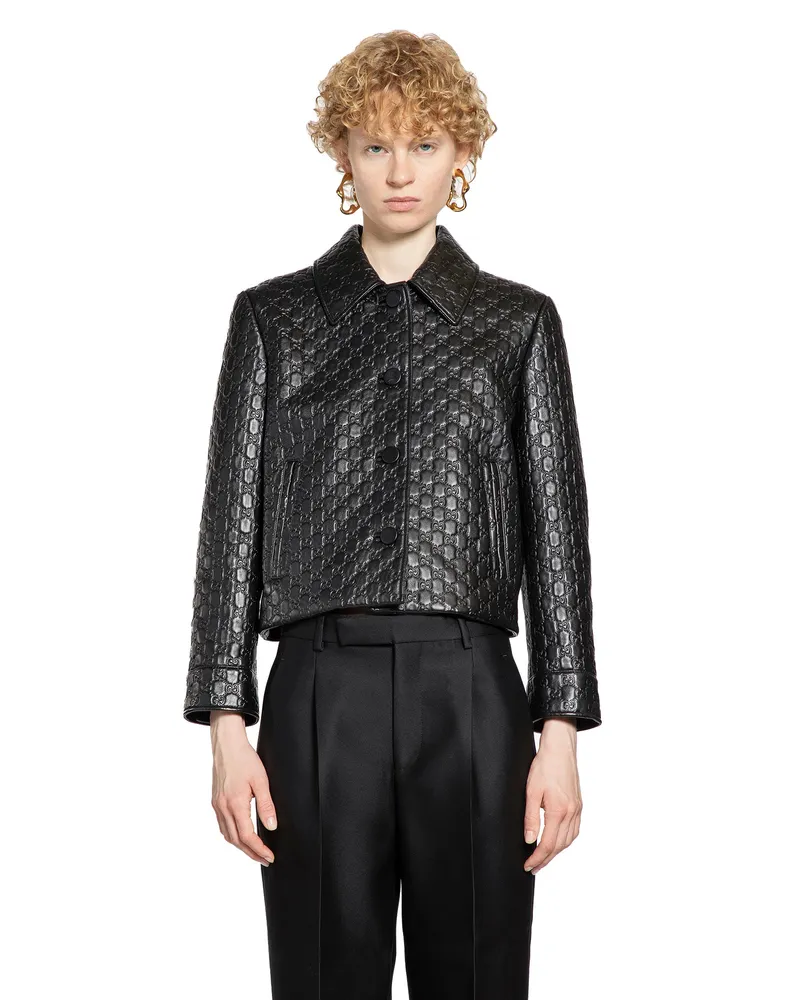 Gucci Oversized Bomber Leather Jacket Black