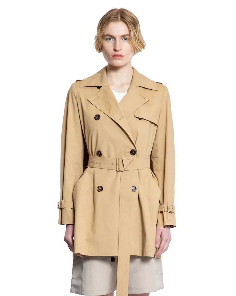 Max Mara Double-Breasted Short Trench Coat Beige