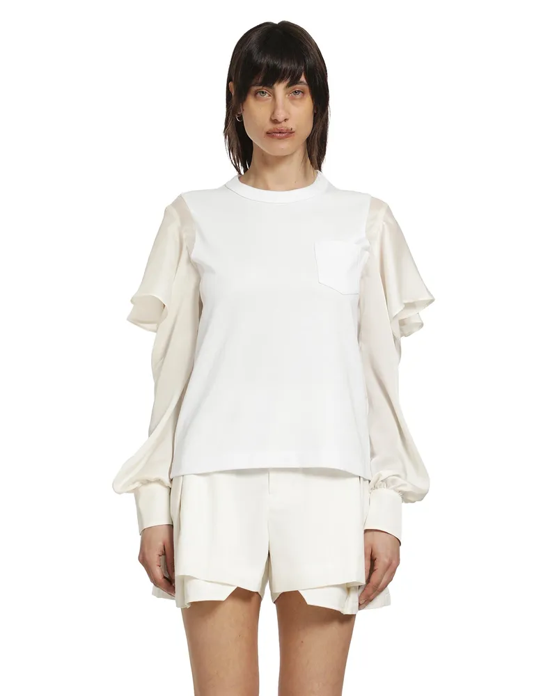 Sacai Satin x Cotton Jersey T-Shirt Off-white