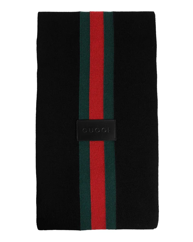 Gucci Striped Cashmere Jacquard Scarf Black