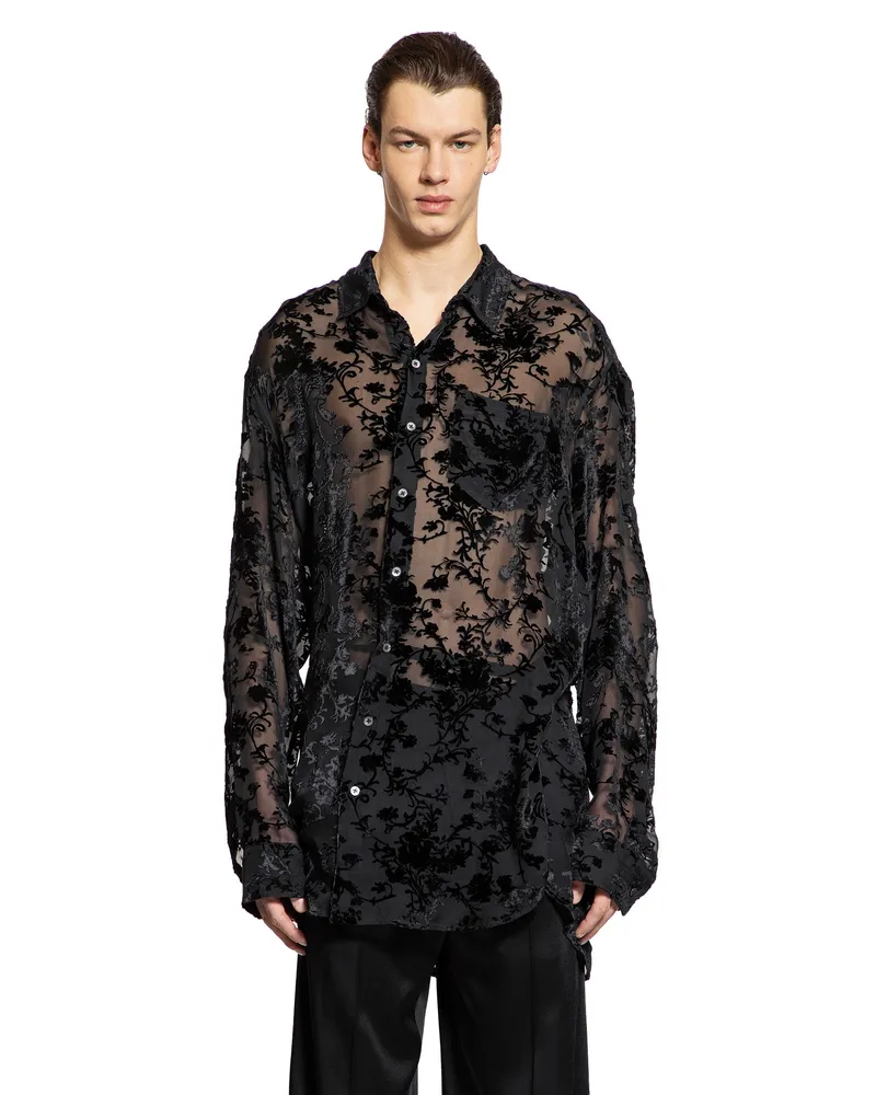 Ann Demeulemeester Mark High Comfort Shirt in Velvet Dévoré Black
