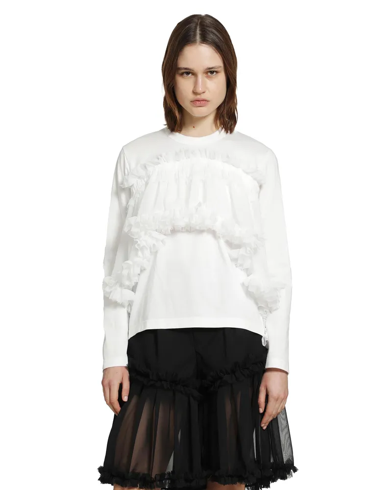 Noir Kei Ninomiya Tulle Long Sleeve T-Shirt White