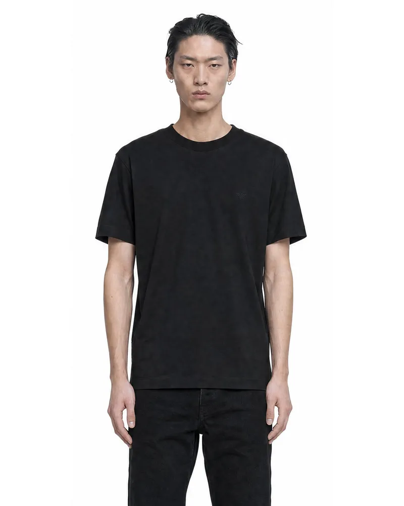 Emporio Armani Micro Eagle Embroidery Jersey T-Shirt Black