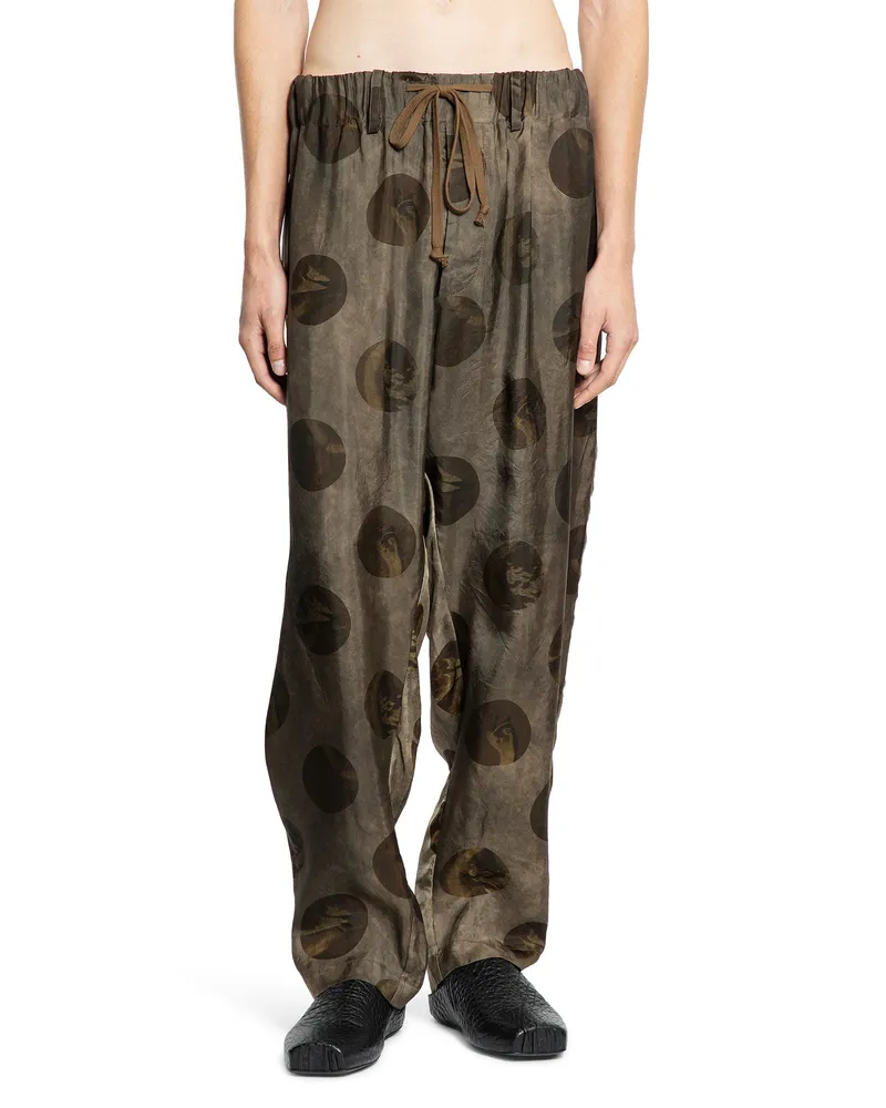 Uma Wang Graphic Polkadot Jacquard Drawstring Pants Brown
