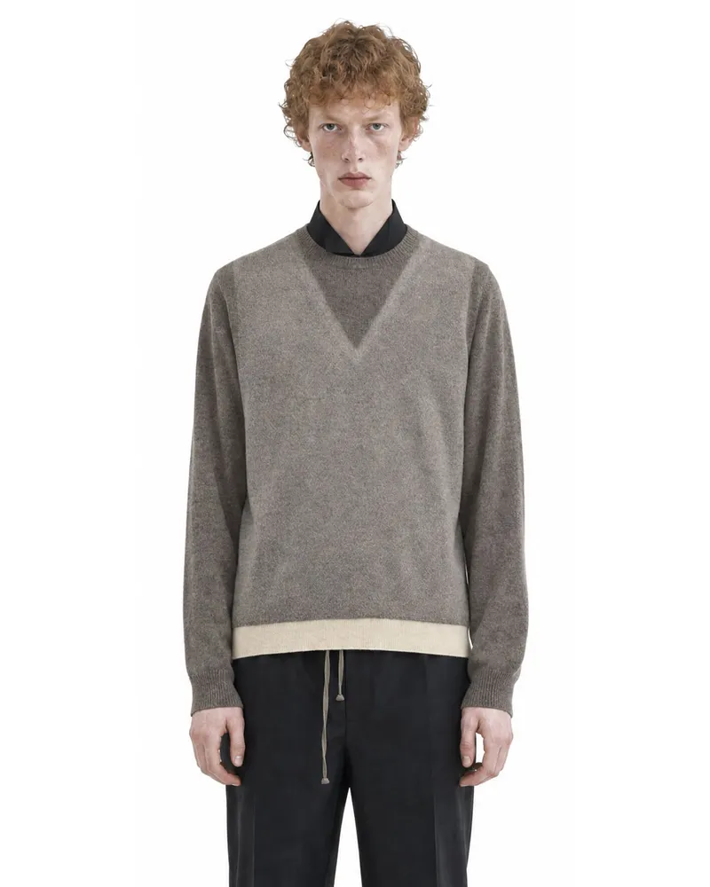 Maison Margiela Fused Knit Wool Crewneck Sweater Brown