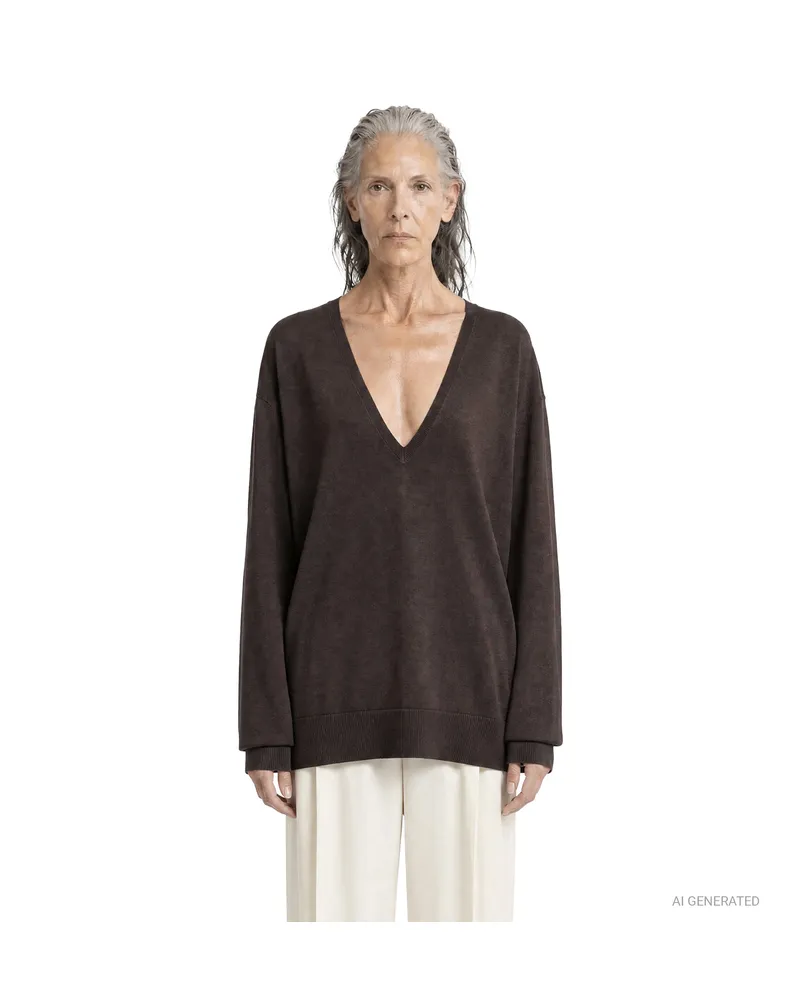 Totême Fine V-Neck Sweater Brown