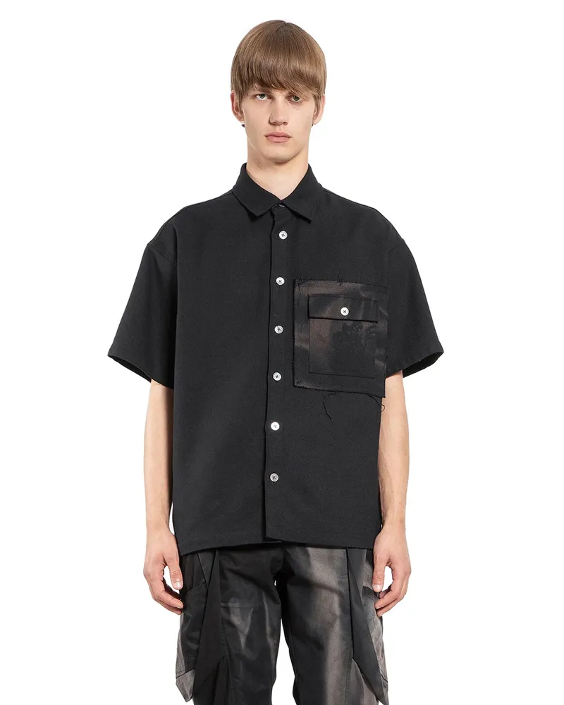 JiyongKim Sunbleached Patch Pocket Shirt Black