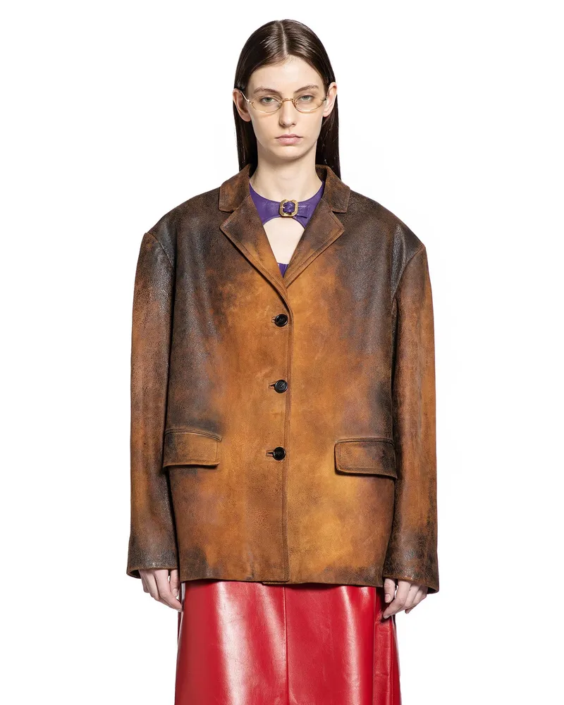 Miu Miu Waxed Suede Blazer Brown