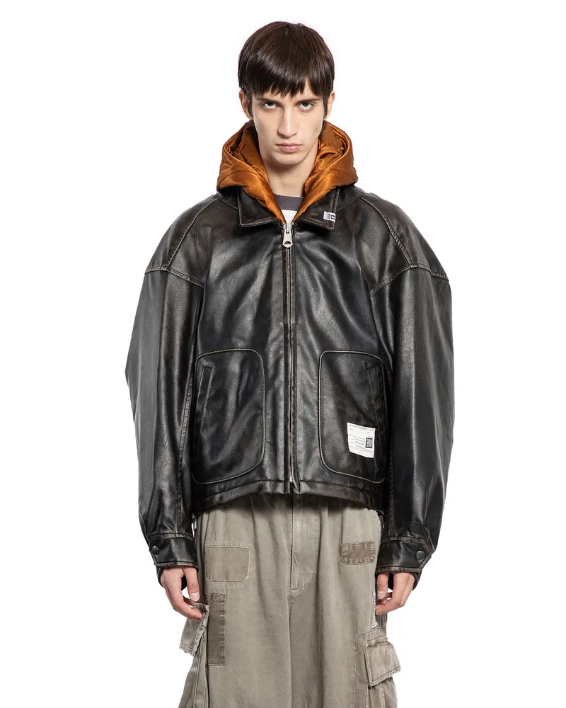 MIHARAYASUHIRO Hoded Vegan Leather Jacket Black