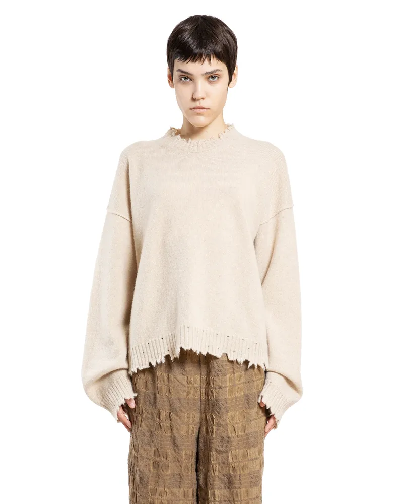 Uma Wang Frayed Cashmere Sweater Beige