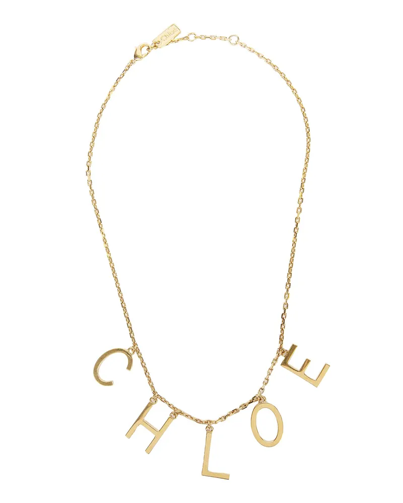 Chloé Brass Necklace with Logo Charms Gold