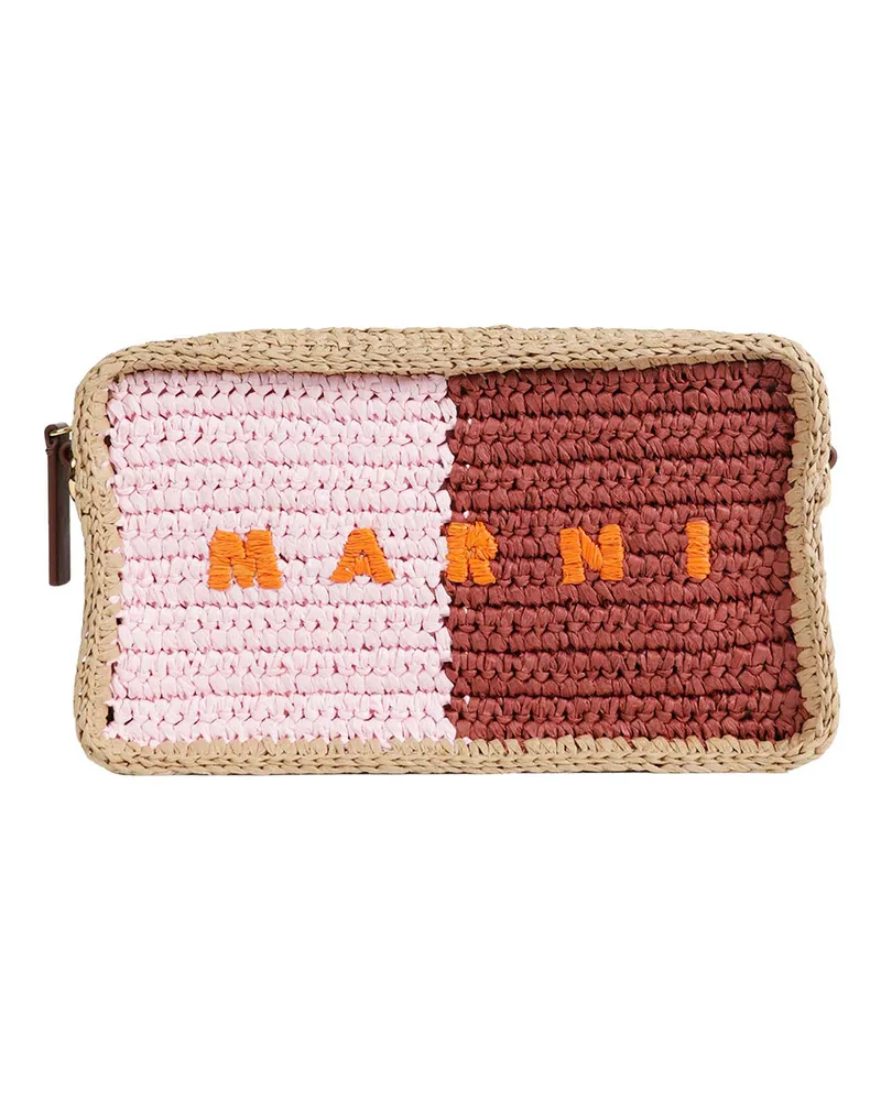 Marni Bicolor Raffia Mini Camera Bag Beige