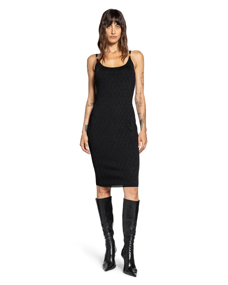 Versace V Allover Jacquard Knit Mini Dress Black