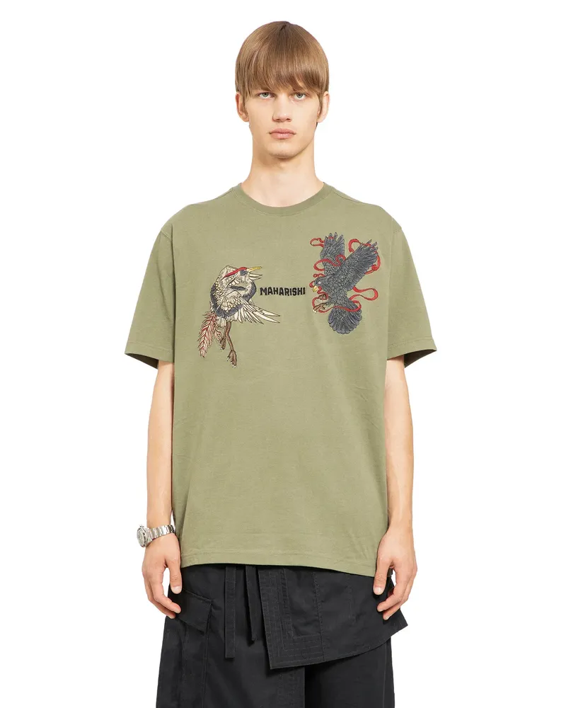 maharishi Black Crow White Heron T-Shirt Green