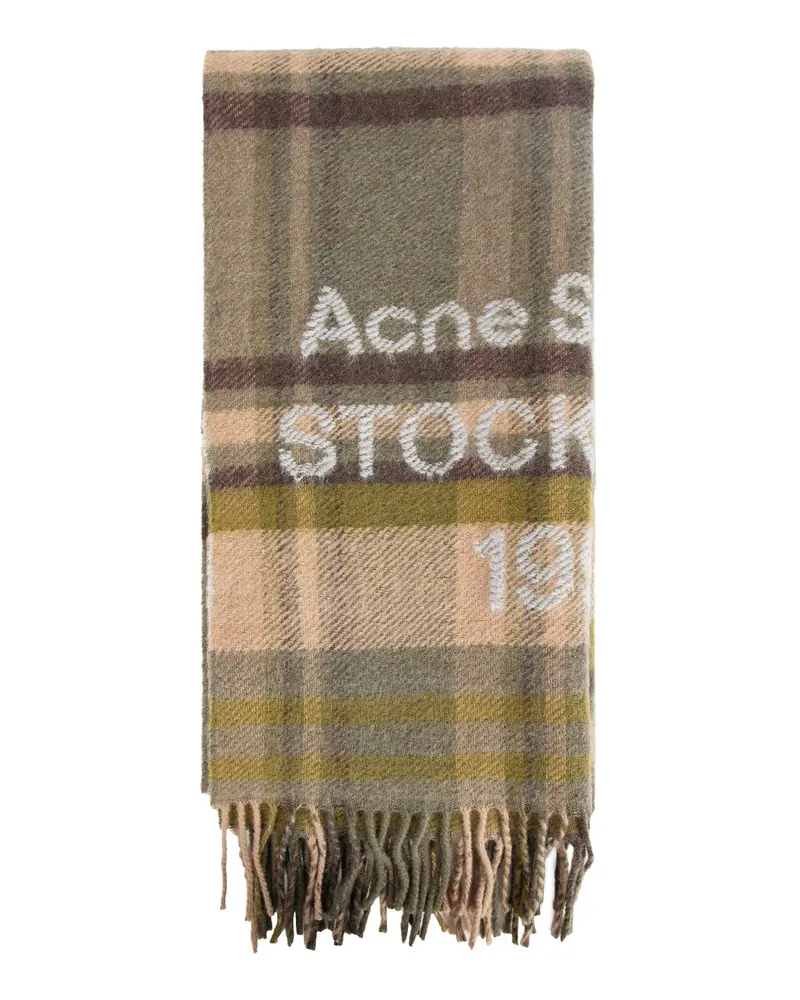 Acne Studios Check Logo Scarf Beige