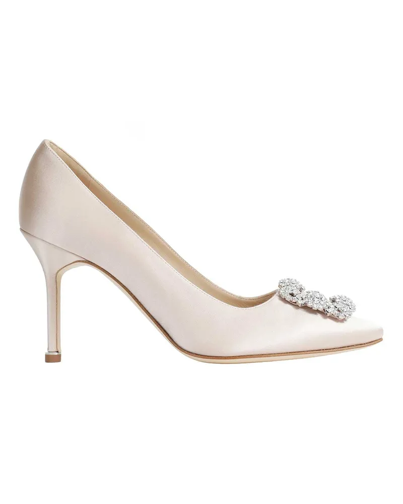 Manolo Blahnik Hangisi 90 Satin Jewel Buckle Pumps Beige
