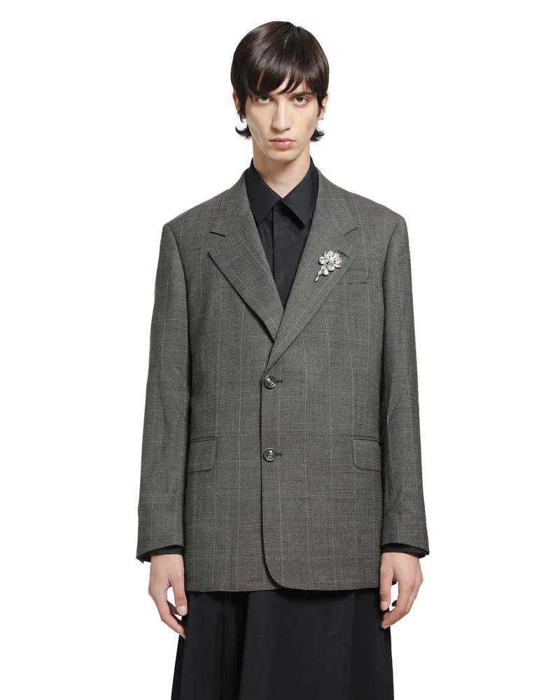 Simone Rocha Notch Lapel Blazer with Embroidery Grey