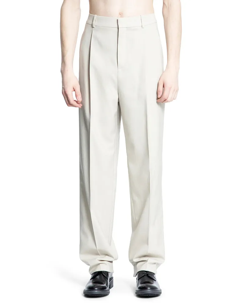 Saint Laurent Pleated Wool Carrot Pants Beige