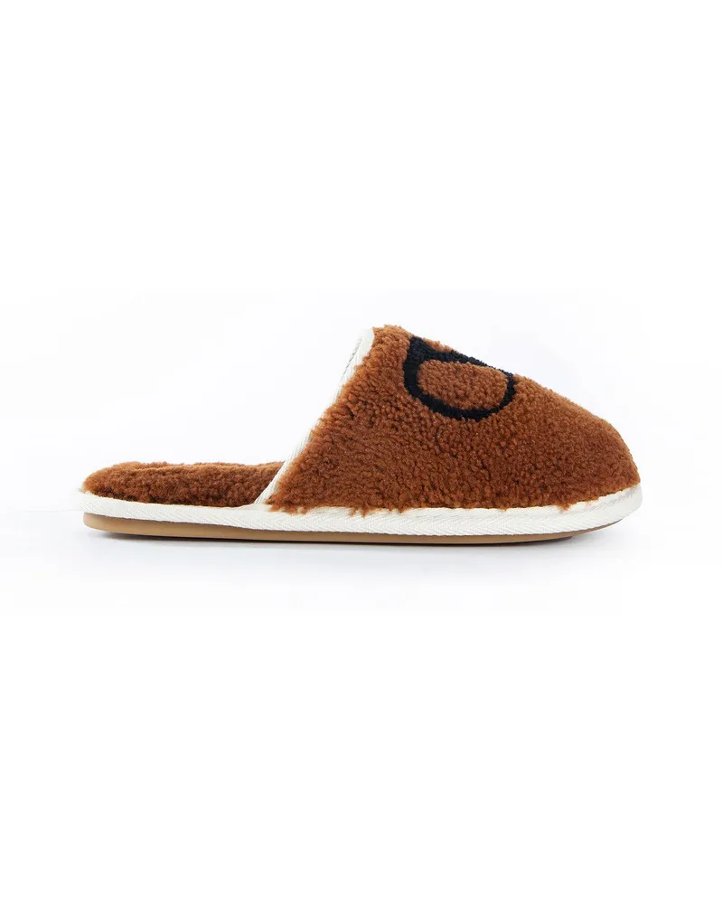 Valentino Garavani Ta Chambre Wool Slides Brown