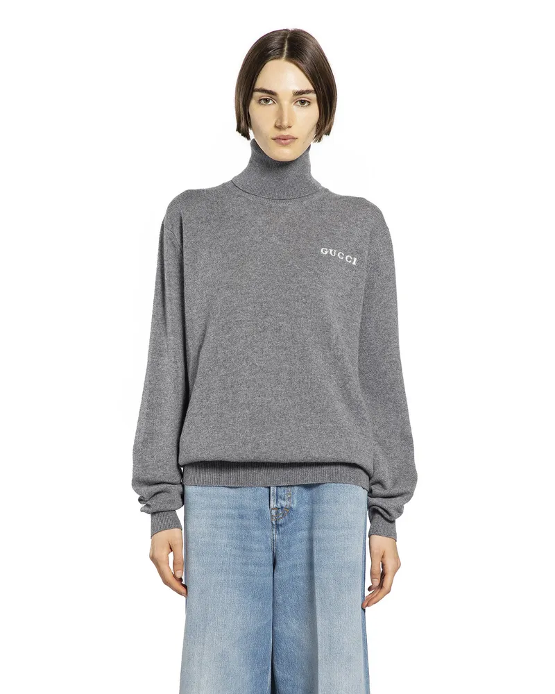 Gucci Cashmere Logo Turtleneck Sweater Grey