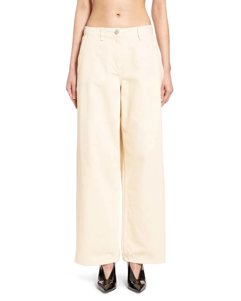 Magda Butrym Wide Leg Denim Trousers Beige