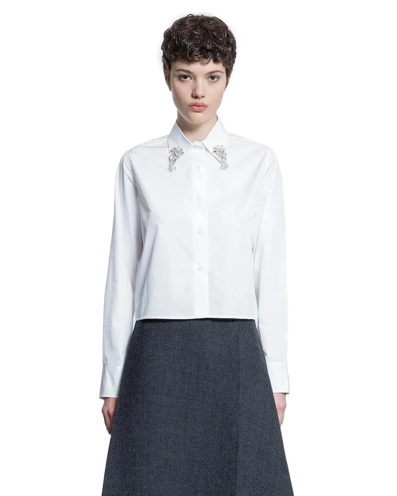 Prada Embroidered Poplin Shirt White