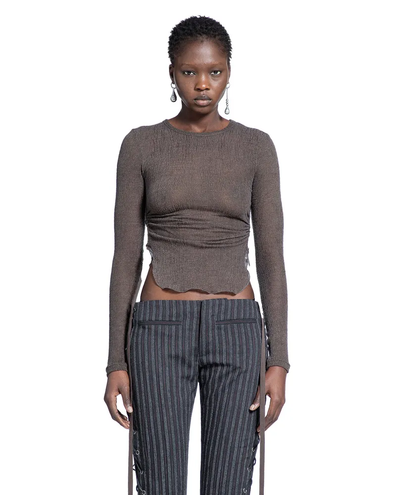 Ann Demeulemeester Oke Top a Maniche Lunghe Corto Brown
