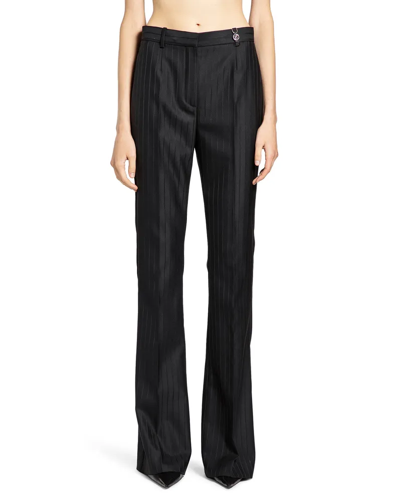 Versace Wool Pinstripe DV Trousers Black