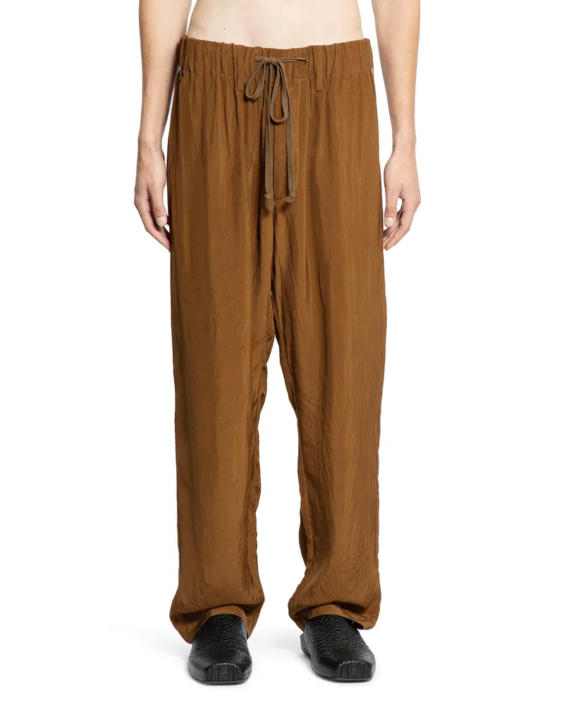 Uma Wang Crinkled Viscose Satin Drawstring Pants Orange