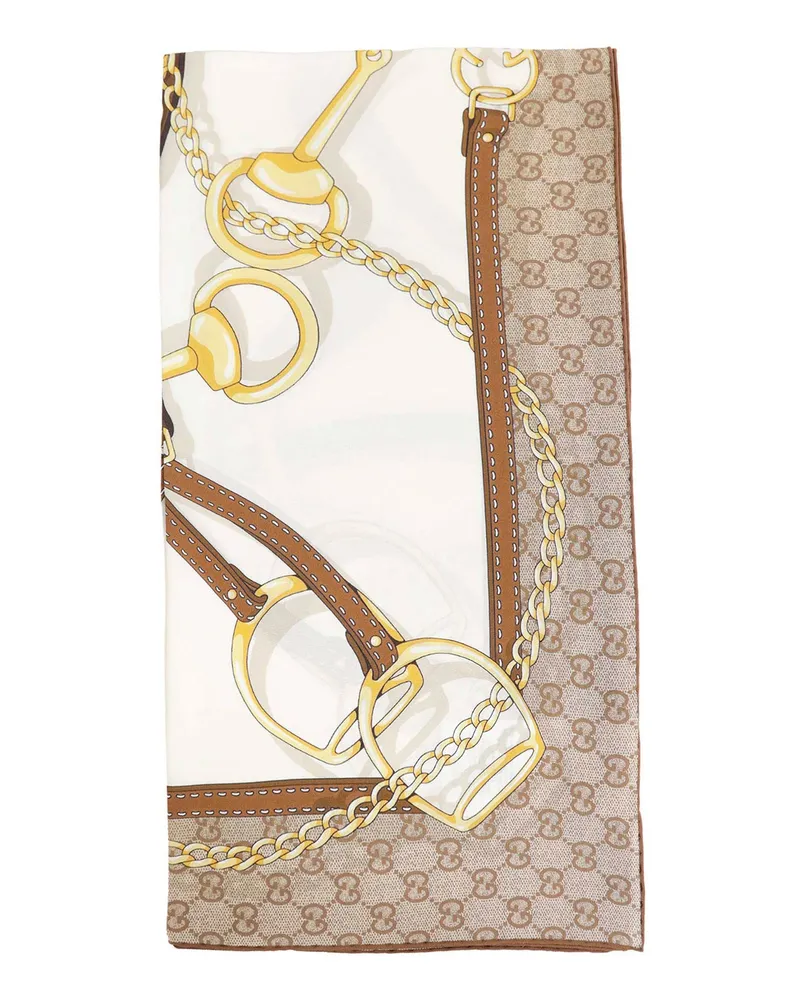 Gucci Printed Silk Scarf White