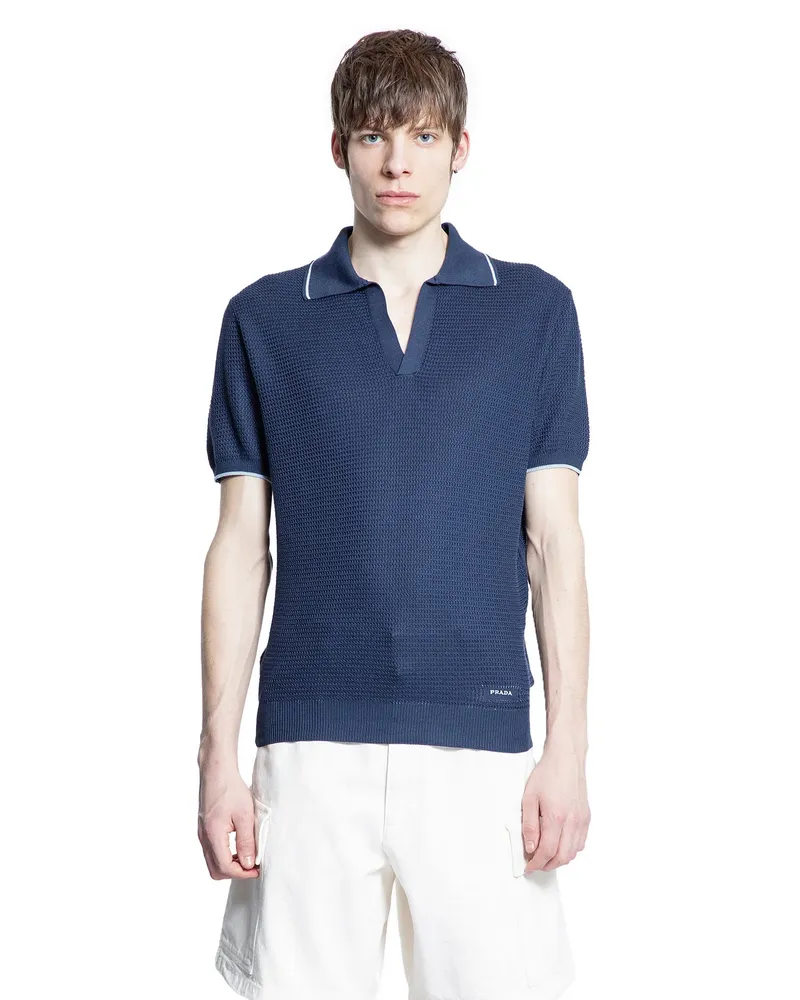 Prada Silk Cotton Knit Polo Shirt Blue