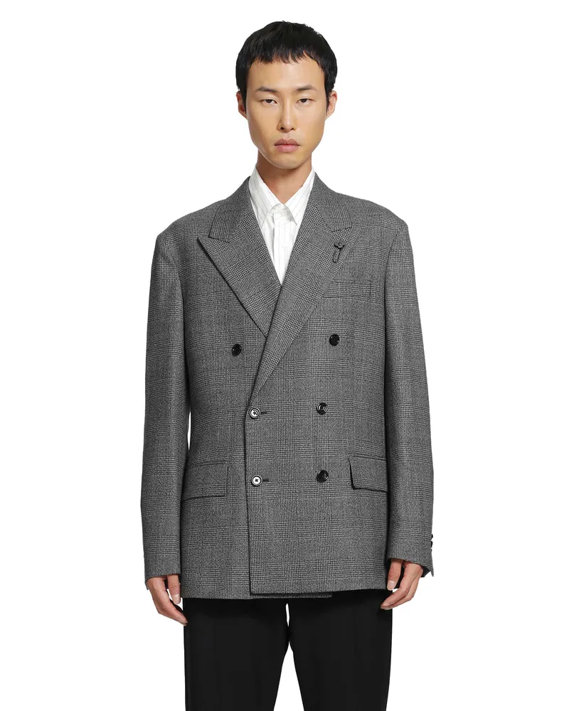 LARDINI Prince of Wales Double-Breasted Blazer Grey