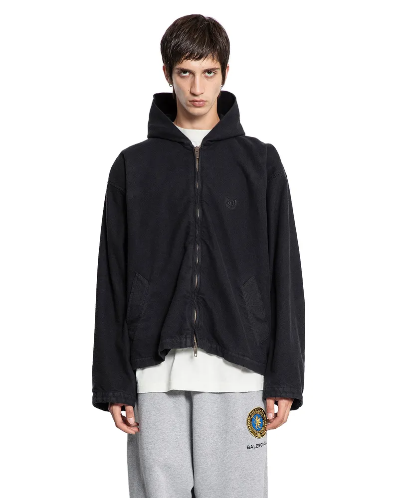 Balenciaga Hooded Zip-Up Jacket Black