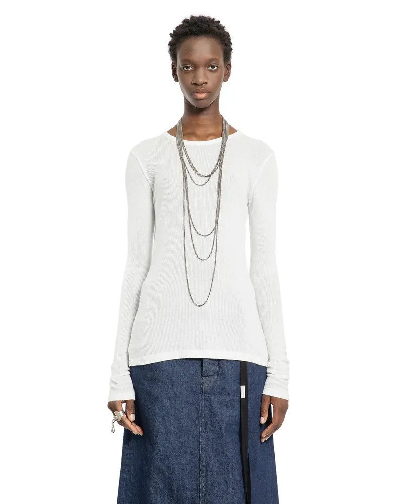 Ann Demeulemeester Fiene Long Sleeve T-Shirt in Viscose Cotton Rib White