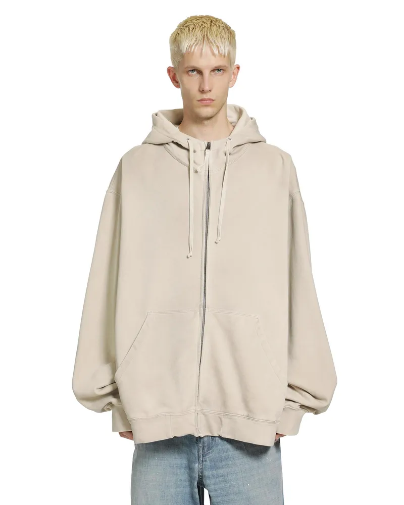 Maison Margiela Numeric Logo Zip-Up Hoodie Beige