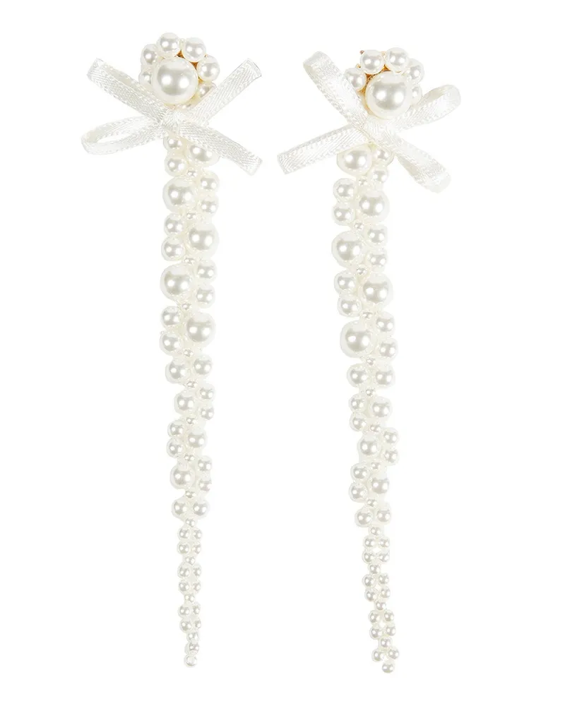 Simone Rocha Petite Bow Detail Drip Earrings White
