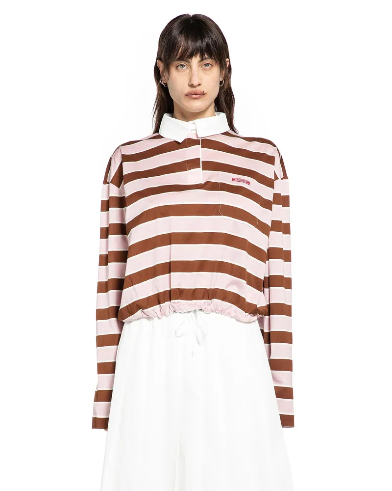 Prada Bayadère Cropped Polo Shirt Pink
