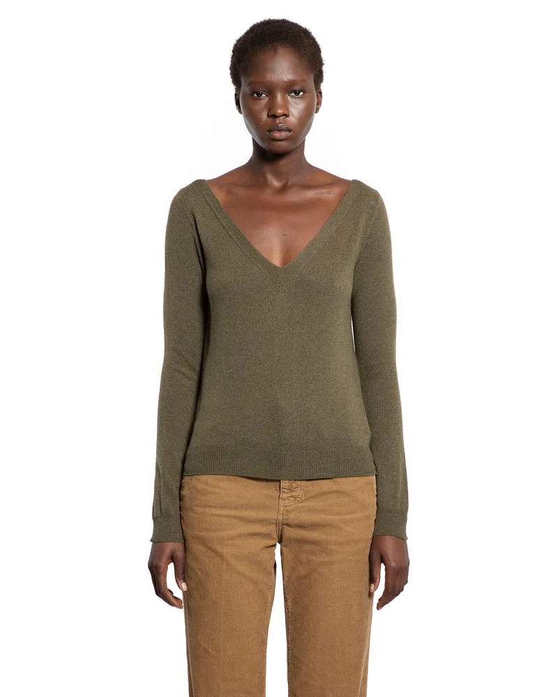 Saint Laurent V-Neck Sweater in Cashmere Green
