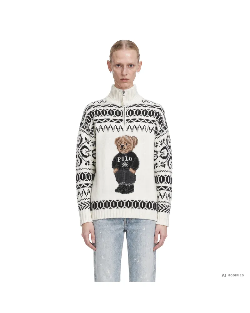 Ralph Lauren Ski Polo Bear Quarter-Zip Sweater Off-white