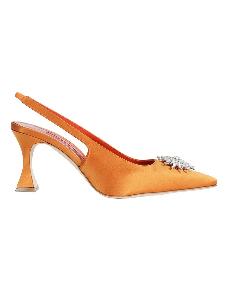 Manolo Blahnik Ronconasli Orange Satin Crystal Slingback Orange