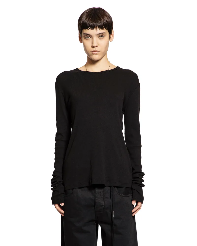 Ann Demeulemeester Fiene Long Sleeve T-Shirt in Cotton Rib Jersey Black