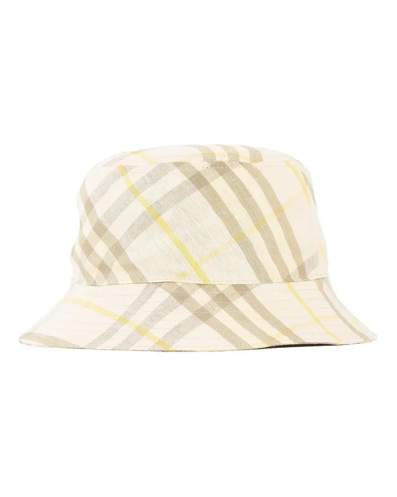 Burberry Check Linen Bucket Hat Beige